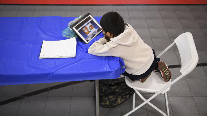 A child attends an online class 