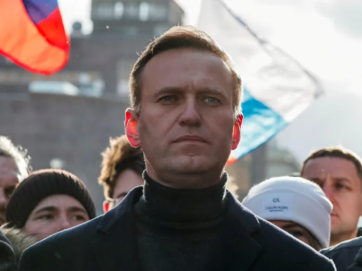 Russian opposition politician Alexei Navalny takes part in a rally in Moscow