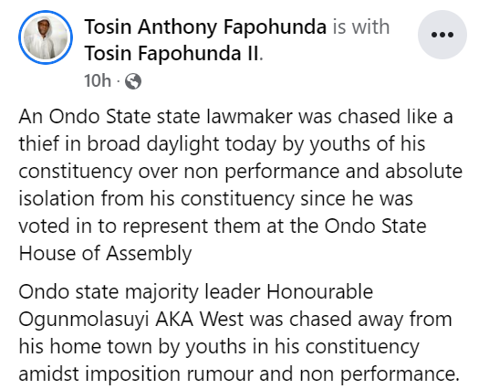 Ondo state house of assembly member chased from Owo town for alleged poor performance (video)