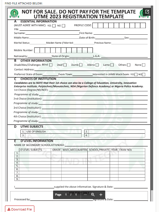 JAMB UTME Registration Template